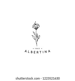 Vector Floral Hand Drawn Logo Template In Elegant And Minimal Style. Isolated Object, Flower. Black On White Illustration. For Badges, Labels, Logotypes And Branding Business Identity.