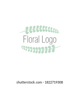 Vector floral hand drawn logo template in elegant and minimal style. Branch with leaves and berries. Black on white illustration. For badges, labels, logotypes and branding business identity.