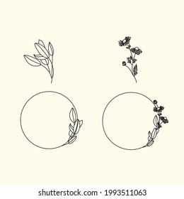 Vector floral hand drawn logo template in elegant and minimal style with. Circle frames logos. For badges, labels, logotypes and branding business identity. Florist logotype. Photographer symbol