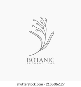 Vector floral hand drawn logo template in elegant and minimal style with black color on grey background illustration. For badges, labels, logotypes and branding business identity.