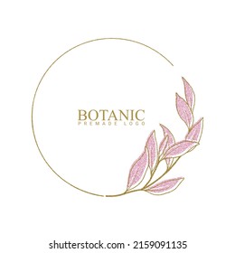 Vector floral hand drawn logo template in elegant and minimal style with black color on grey background illustration. Circle frames logos. For badges, labels, logotypes and branding business identity.