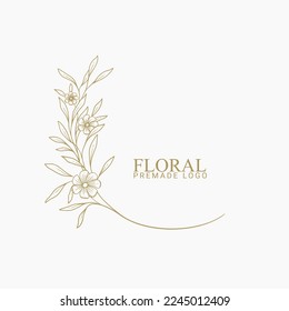 Plantilla de logotipo con dibujo a mano de vectores de estilo elegante y mínimo con color dorado en la ilustración de fondo gris. Logotipos de marcos de círculo. Para insignias, etiquetas, logotipos e identidad comercial de marca.