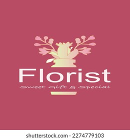 Vector floral hand drawn logo template in elegant and minimal style with gold color on grey background illustration. For badges, labels, logotypes and branding business identity.vector