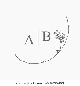 Vector floral hand drawn logo template in elegant and minimal style with black color on grey background illustration. For badges, labels, logotypes and branding business identity.