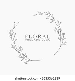 Vector floral hand drawn logo template in elegant and minimal style with black color on grey background illustration. Circle frames logos. For badges, labels, logotypes and branding business identity.