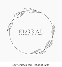 Vector floral hand drawn logo template in elegant and minimal style with black color on grey background illustration. Circle frames logos. For badges, labels, logotypes and branding business identity.