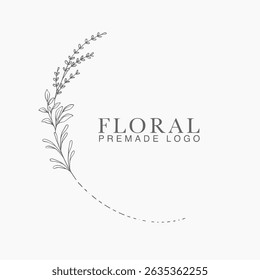 Vector floral hand drawn logo template in elegant and minimal style with black color on grey background illustration. Circle frames logos. For badges, labels, logotypes and branding business identity.
