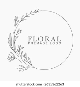 Vector floral hand drawn logo template in elegant and minimal style with black color on grey background illustration. Circle frames logos. For badges, labels, logotypes and branding business identity.