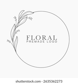 Vector floral hand drawn logo template in elegant and minimal style with black color on grey background illustration. Circle frames logos. For badges, labels, logotypes and branding business identity.