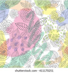 Vector Floral Hand drawn seamless pattern. watercolor background