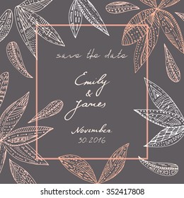 Vector floral hand drawn wedding invitation, save the date template. Template for Valentines day, birthday, baby shower wedding cards.
