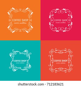 Vector floral handdrawn frames and borders - abstract logo design templates for tea, coffee and organic shops.