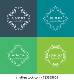 Vector floral handdrawn frames and borders - abstract logo design templates for tea, coffee and organic shops.