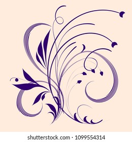 Vector floral hand-drawn pattern of curls, leaves and lines for body painting tattoo design fragment for design