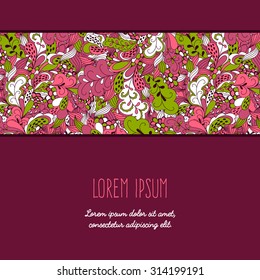 Vector floral hand-drawn template, banner for greeting cards, invitations, vintage abstract background with place for text