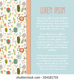 Vector floral hand-drawn template, banner for greeting cards, invitations, doodle abstract background with place for text