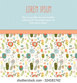 Vector floral hand-drawn template, banner for greeting cards, invitations, doodle abstract background with place for text