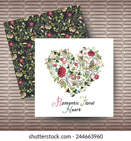 Vector  floral heart and  copyspace for your text. Wedding invitation card with  floral background.