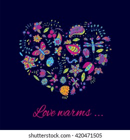 Vector floral heart. Doodles.
