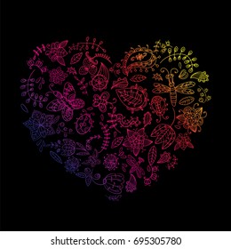 Vector floral heart. Doodles .