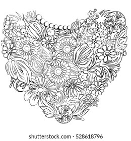 Doodle Flowers Heart Black White Stock Vector (Royalty Free) 354033419 ...