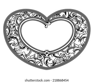 Vector floral heart frame for page decoration and vintage design with heart shape inside