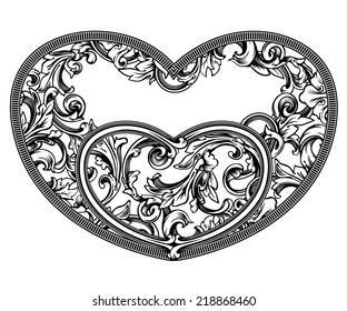 Vector floral heart frame for page decoration and vintage design with heart shape inside