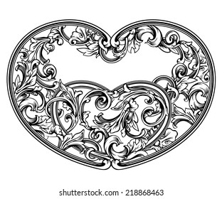 Vector floral heart frame for page decoration and vintage design with heart shape inside