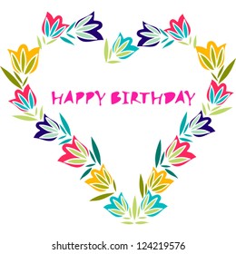 Vector floral heart "Happy Birthday".