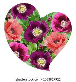 Vector floral heart with poppies 