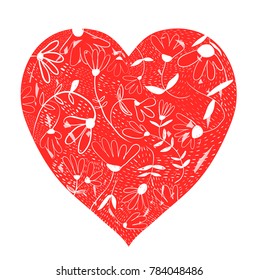 Vector floral heart in white and red colors for greeting cards and invitations for Valentine's day