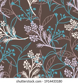 Vector Floral and Herbal Garden Graphic Seamless Pattern