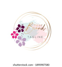 Vector floral hibiscus logo template  illustration. design circle frames logo. hand draw