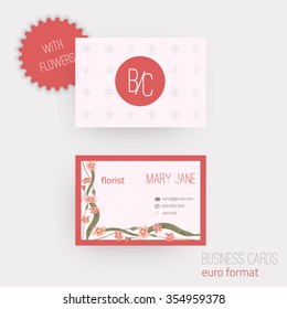 Vector floral horizontal business cards. Complied with the euro standard sizes