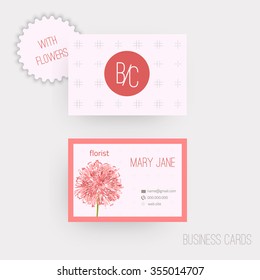 Vector floral horizontal business cards. Complied with the euro standard sizes