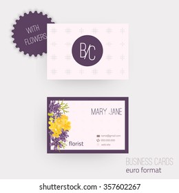 Vector floral horizontal business cards. Complied with the euro standard sizes