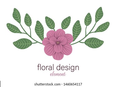 Vector floral horizontal decorative element. Flat trendy illustration with flowers, leaves, branches. Meadow, woodland, forest clip art. Beautiful spring or summer bouquet isolated on white background