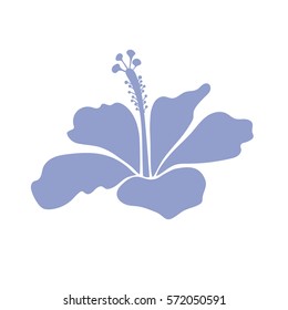 Vector floral icon in blue on white colors. Vintage style. Tropical flower, hibiscus icon, hibiscus isolated.