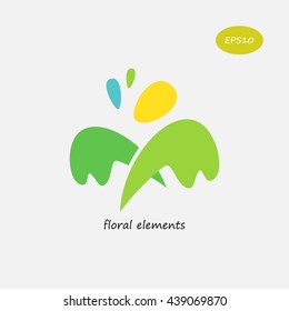 Vector floral icon. Colorful floral design with abstract leaves and flowers. 