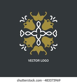 Vector floral icon and logo design template in outline style - abstract monogram and emblem for fashion, beauty and jewelry industry.