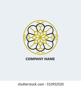 Vector floral icon and logo design template in outline style - abstract monogram.