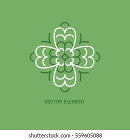 Vector floral icon and logo design template in outline style - abstract monogram and emblem for fashion, beauty and jewelry industry.