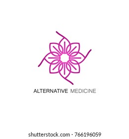 Vector floral icon and logo design template in outline style - abstract monogram for alternative medicine, holistic centers, natural cosmetics. Green and health concept.