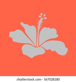 Vector floral icon for wedding invitations, greeting cards, scrapbooking, print, gift wrap, manufacturing fabric, textile. Elegant icon with single decorative gray isolated hibiscus flower on orange.