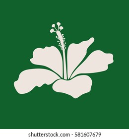 Vector floral icon for wedding invitations, greeting cards, scrapbooking, print, gift wrap, manufacturing fabric, textile. Elegant icon with single decorative beige on green hibiscus flower (isolated)