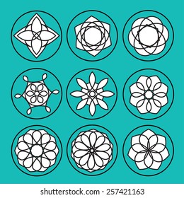 Vector floral icons and logo design templates in outline style 