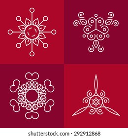 Vector floral icons and logo design templates in outline style - abstract monograms and emblems