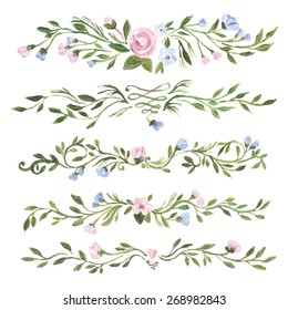 Vector floral illustration. Beautiful set with flowers for  wedding  and different holidays. Cute summer and spring delicate flowers. Floral pattern with acrylic flowers on white background. Isolated.