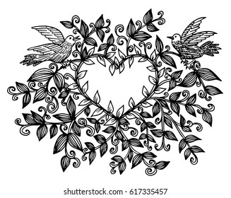vector floral illustration of a birds and wild flowers