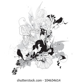 Vector floral illustration black and white